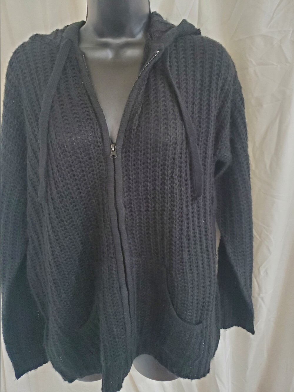 Black crochet style zip up oversized hoodie size Small brand new - Picture 3 of 11